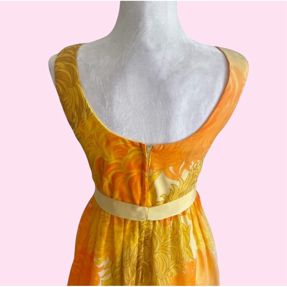 Vintage Yellow Orange Chiffon Sleeveless Fit and Flare Dress Malia Hawaii Tiki - Picture 11 of 14